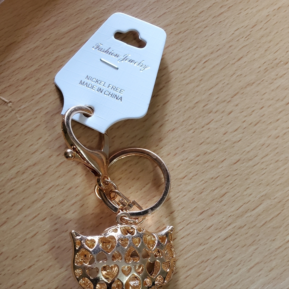 Owl Turquoise Rhinestone Studded Keychain - Picture 4 of 4